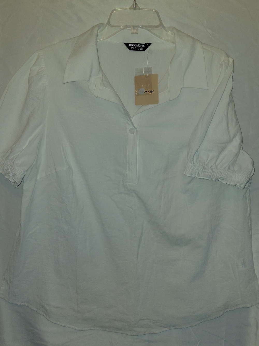 Bloom Chic White Short Sleeve Button-Front Collared Blouse #2644